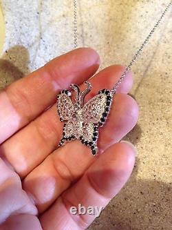 Vintage Genuine Real Blue Pink Sapphire 925 Sterling Silver Butterfly Pendant