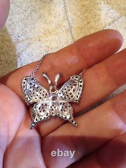 Vintage Genuine Real Blue Pink Sapphire 925 Sterling Silver Butterfly Pendant