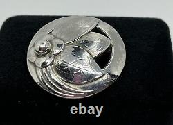 Vintage Georg Jensen 127 Sterling Silver Denmark Circular Floral Brooch Pin 925
