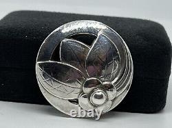 Vintage Georg Jensen 127 Sterling Silver Denmark Circular Floral Brooch Pin 925