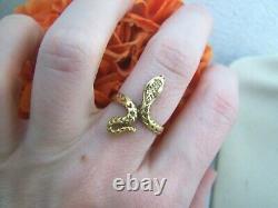 Vintage Gold Plated Solid Sterling Silver Snake Cobra Serpent Ring Size M 6 Rare