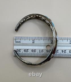 Vintage Gold Tone 925 Sterling Silver Floral Multi Color Cuff Bracelet