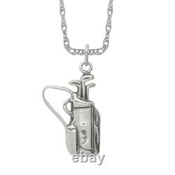 Vintage Golf Clubs Bag Necklace 925 Sterling Silver 24 inch