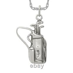 Vintage Golf Clubs Bag Necklace 925 Sterling Silver 24 inch