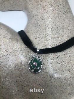 Vintage Green Malachite Deco Ruby 925 Sterling Silver Necklace