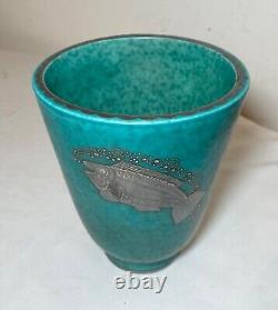Vintage Gustavsberg Argenta Pottery sterling silver Sweden Wilhelm Kage vase