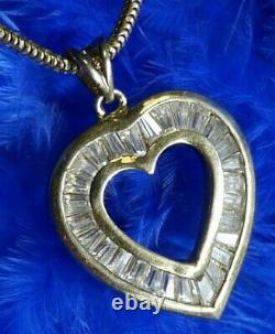 Vintage HEART 1 1/8 CUBIC ZIRCONIA VERMEIL 0.925 Sterling Silver 18 Necklace