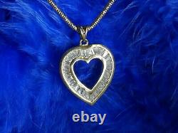 Vintage HEART 1 1/8 CUBIC ZIRCONIA VERMEIL 0.925 Sterling Silver 18 Necklace