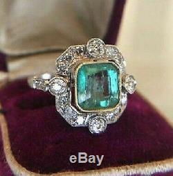Vintage Halo Engagement Ring 2Ct Asscher Cut Diamond Art Deco Ring 14K Gold Over