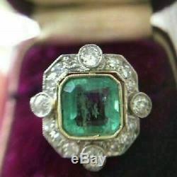 Vintage Halo Engagement Ring 2Ct Asscher Cut Diamond Art Deco Ring 14K Gold Over