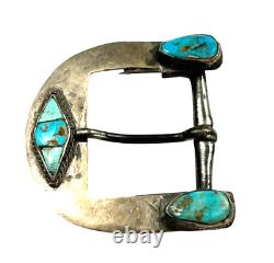 Vintage Hand Made Native American Sterling Silver Turquoise Belt Buckle