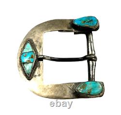 Vintage Hand Made Native American Sterling Silver Turquoise Belt Buckle