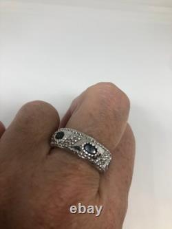 Vintage Handmade Deep Blue Iolite Setting 925 Sterling Silver Gothic Ring