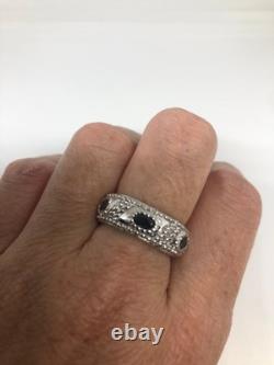 Vintage Handmade Deep Blue Iolite Setting 925 Sterling Silver Gothic Ring