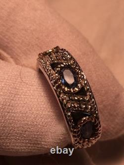 Vintage Handmade Deep Blue Iolite Setting 925 Sterling Silver Gothic Ring