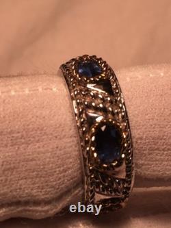 Vintage Handmade Deep Blue Iolite Setting 925 Sterling Silver Gothic Ring