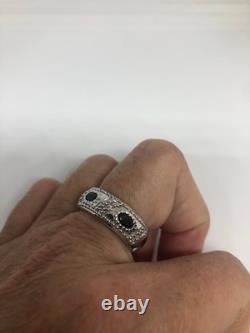 Vintage Handmade Deep Blue Iolite Setting 925 Sterling Silver Gothic Ring