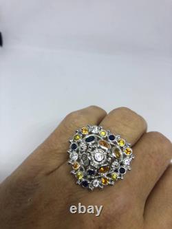 Vintage Handmade Mixed Color Tourmaline 925 Sterling Silver Gothic Valentines He