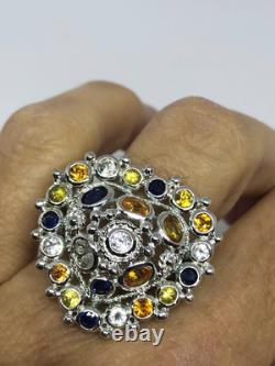 Vintage Handmade Mixed Color Tourmaline 925 Sterling Silver Gothic Valentines He