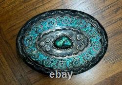 Vintage Handmade Navajo Sterling Silver Turquoise Belt Buckle Juan T Singer