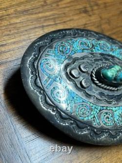 Vintage Handmade Navajo Sterling Silver Turquoise Belt Buckle Juan T Singer