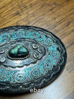 Vintage Handmade Navajo Sterling Silver Turquoise Belt Buckle Juan T Singer