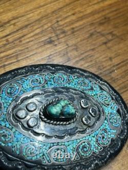 Vintage Handmade Navajo Sterling Silver Turquoise Belt Buckle Juan T Singer