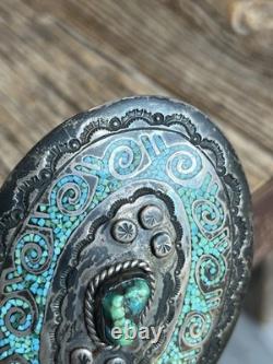 Vintage Handmade Navajo Sterling Silver Turquoise Belt Buckle Juan T Singer