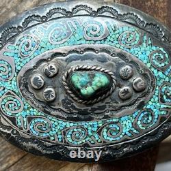 Vintage Handmade Navajo Sterling Silver Turquoise Belt Buckle Juan T Singer