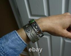 Vintage Harvey Era Native American Navajo Stamped Sterling Silver Cuff Bracelet