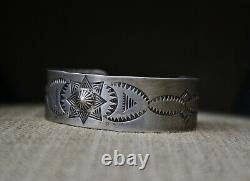 Vintage Harvey Era Native American Navajo Stamped Sterling Silver Cuff Bracelet