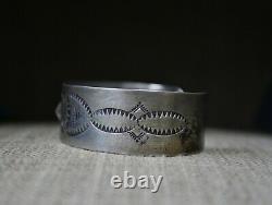 Vintage Harvey Era Native American Navajo Stamped Sterling Silver Cuff Bracelet