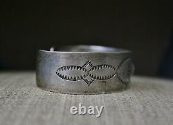 Vintage Harvey Era Native American Navajo Stamped Sterling Silver Cuff Bracelet