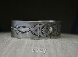 Vintage Harvey Era Native American Navajo Stamped Sterling Silver Cuff Bracelet