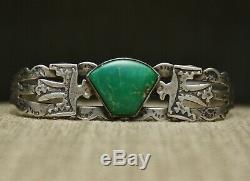 Vintage Harvey Era Navajo Sterling Silver Turquoise Cuff Bracelet