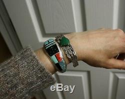 Vintage Harvey Era Navajo Sterling Silver Turquoise Cuff Bracelet