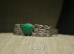 Vintage Harvey Era Navajo Sterling Silver Turquoise Cuff Bracelet