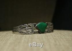 Vintage Harvey Era Navajo Sterling Silver Turquoise Cuff Bracelet