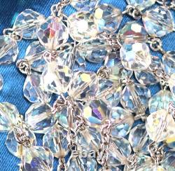 Vintage Heavy Aurora Borealis Crystal Sterling Silver Rosary Signed A. Gale 60g