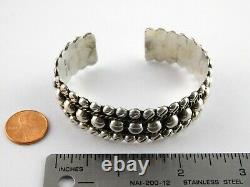 Vintage Heavy Taxco Mexico Sterling Silver Cuff Bracelet Two Tone Spheres 925