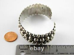 Vintage Heavy Taxco Mexico Sterling Silver Cuff Bracelet Two Tone Spheres 925
