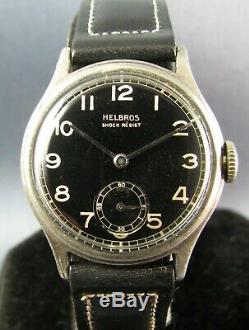 Vintage Helbros WW2 Era Military Style Sterling Silver Mens Watch 7J 1942