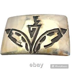 Vintage Hopi Sacred Tobacco Plant Sterling Silver Native American Belt Buckle