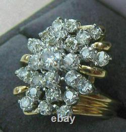 Vintage & Huge 3.23 Carat Diamond 14K Yellow Gold Over Cluster Ring For Women's
