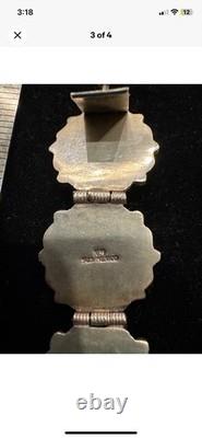 Vintage IVM Mexico 925 Sterling Silver Amethyst Panel Bracelet 63g Taxco