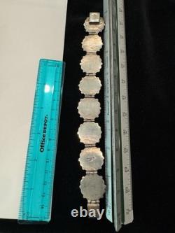 Vintage IVM Mexico 925 Sterling Silver Amethyst Panel Bracelet 63g Taxco