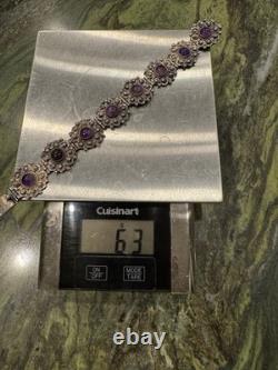 Vintage IVM Mexico 925 Sterling Silver Amethyst Panel Bracelet 63g Taxco