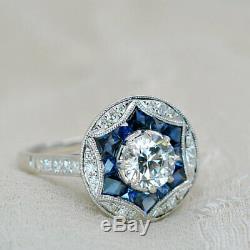 Vintage Inspired 2.10 Ct Diamond Forever Sapphire Engagement Ring 14K White Gold