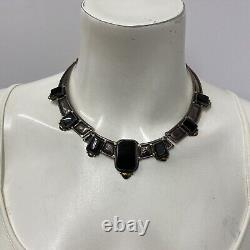 Vintage J & S 18K Gold Onyx Necklace Spectacular Has AMAZING Patina 15 1/4 Long