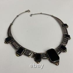 Vintage J & S 18K Gold Onyx Necklace Spectacular Has AMAZING Patina 15 1/4 Long